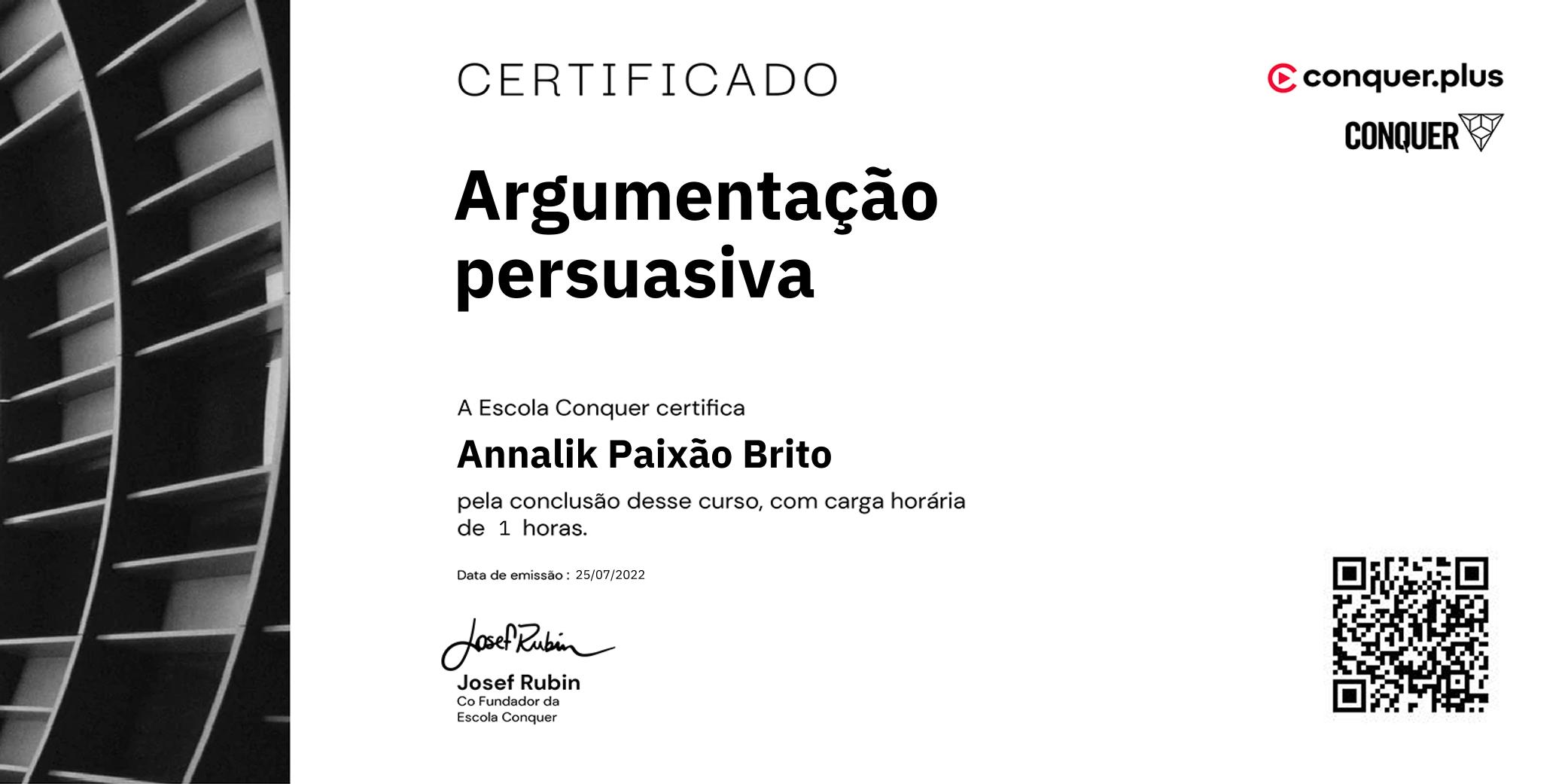 Certificado de Argumentação persuasiva